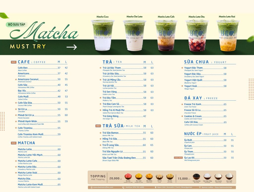 Bamos 24H - Menu mới 2026